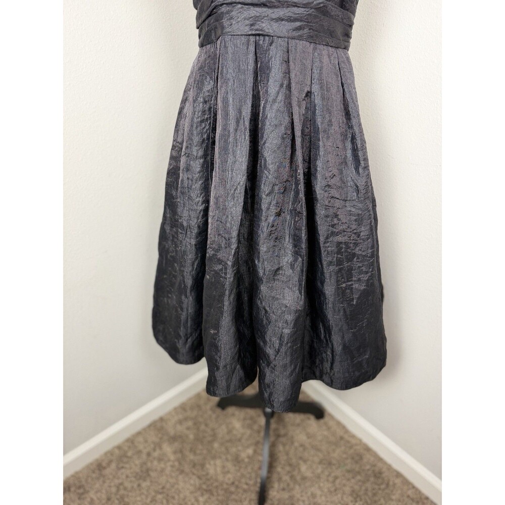 Adrianna Papell Black Halter Cocktail Dress Size 12 Pleated Satin Fit & Flare - Picture 7 of 13